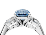 White gold Three-Stone Fancy Blue Radiant  Diamond Ring with Pear Side Stones in Four-Prong Setting_80