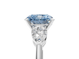White gold Three-Stone Fancy Blue Radiant  Diamond Ring with Pear Side Stones in Four-Prong Setting_81