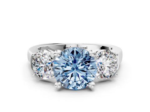 White gold Three-Stone Fancy Blue Round Cut Brilliant Diamond Trellis Ring with Comfort Fit Band_12