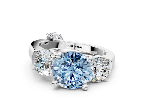 White gold Three-Stone Fancy Blue Round Cut Brilliant Diamond Trellis Ring with Comfort Fit Band_12