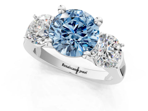 White gold Three-Stone Fancy Blue Round Cut Brilliant Diamond Trellis Ring with Comfort Fit Band_13