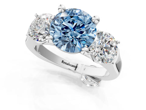 White gold Three-Stone Fancy Blue Round Cut Brilliant Diamond Trellis Ring with Comfort Fit Band_13