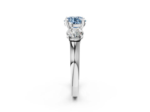 White gold Three-Stone Fancy Blue Round Cut Brilliant Diamond Trellis Ring with Comfort Fit Band_14