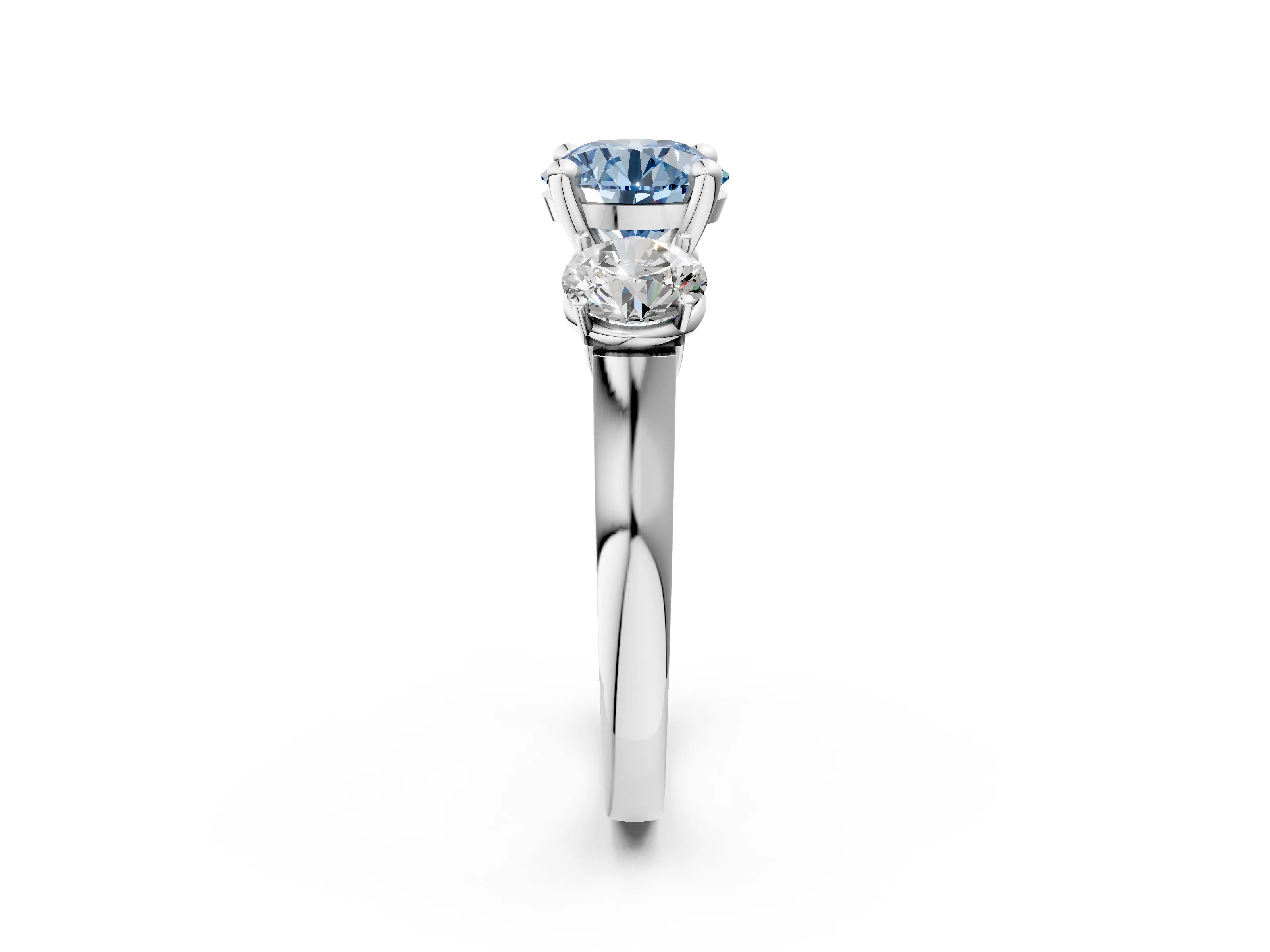 White gold Three-Stone Fancy Blue Round Cut Brilliant Diamond Trellis Ring with Comfort Fit Band_14