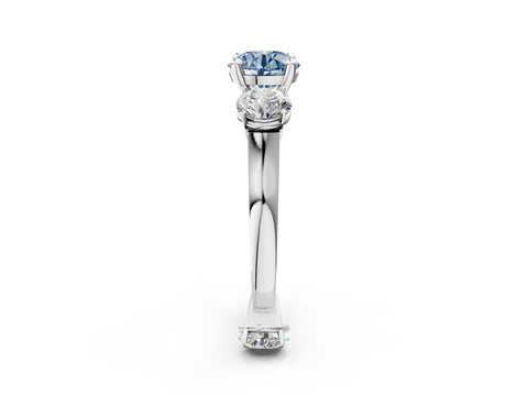 White gold Three-Stone Fancy Blue Round Cut Brilliant Diamond Trellis Ring with Comfort Fit Band_14