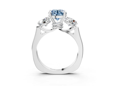 White gold Three-Stone Fancy Blue Round Cut Brilliant Diamond Trellis Ring with Comfort Fit Band_15