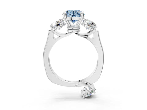 White gold Three-Stone Fancy Blue Round Cut Brilliant Diamond Trellis Ring with Comfort Fit Band_15