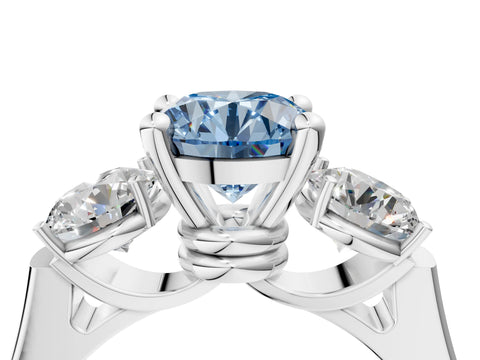 White gold Three-Stone Fancy Blue Round Cut Brilliant Diamond Trellis Ring with Comfort Fit Band_16