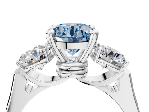 White gold Three-Stone Fancy Blue Round Cut Brilliant Diamond Trellis Ring with Comfort Fit Band_16