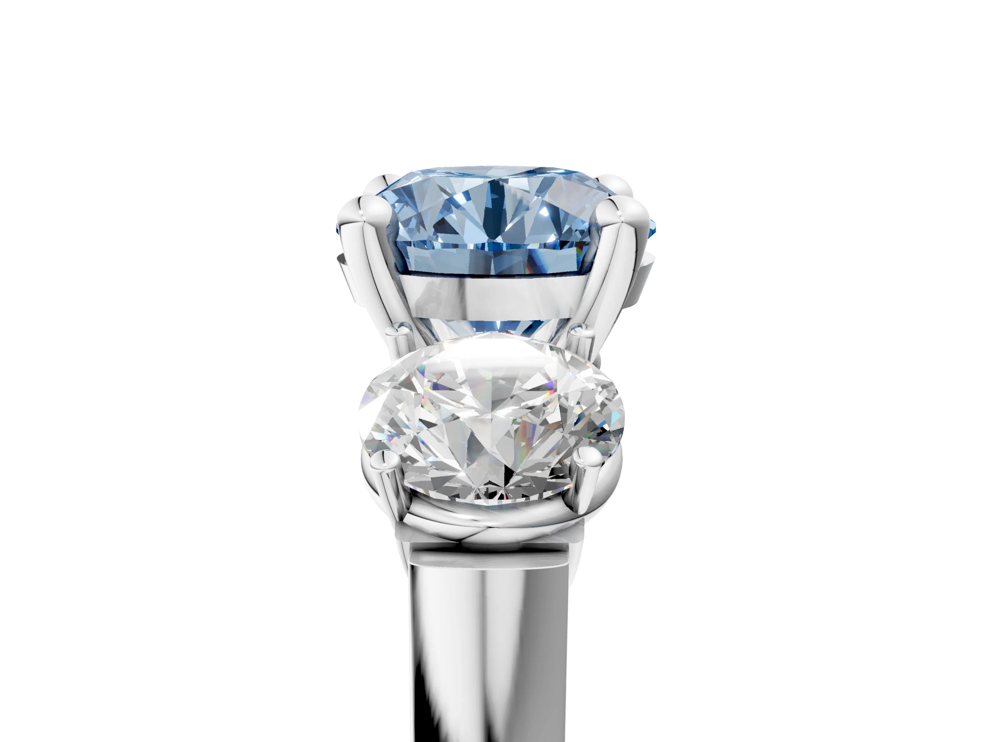 White gold Three-Stone Fancy Blue Round Cut Brilliant Diamond Trellis Ring with Comfort Fit Band_17