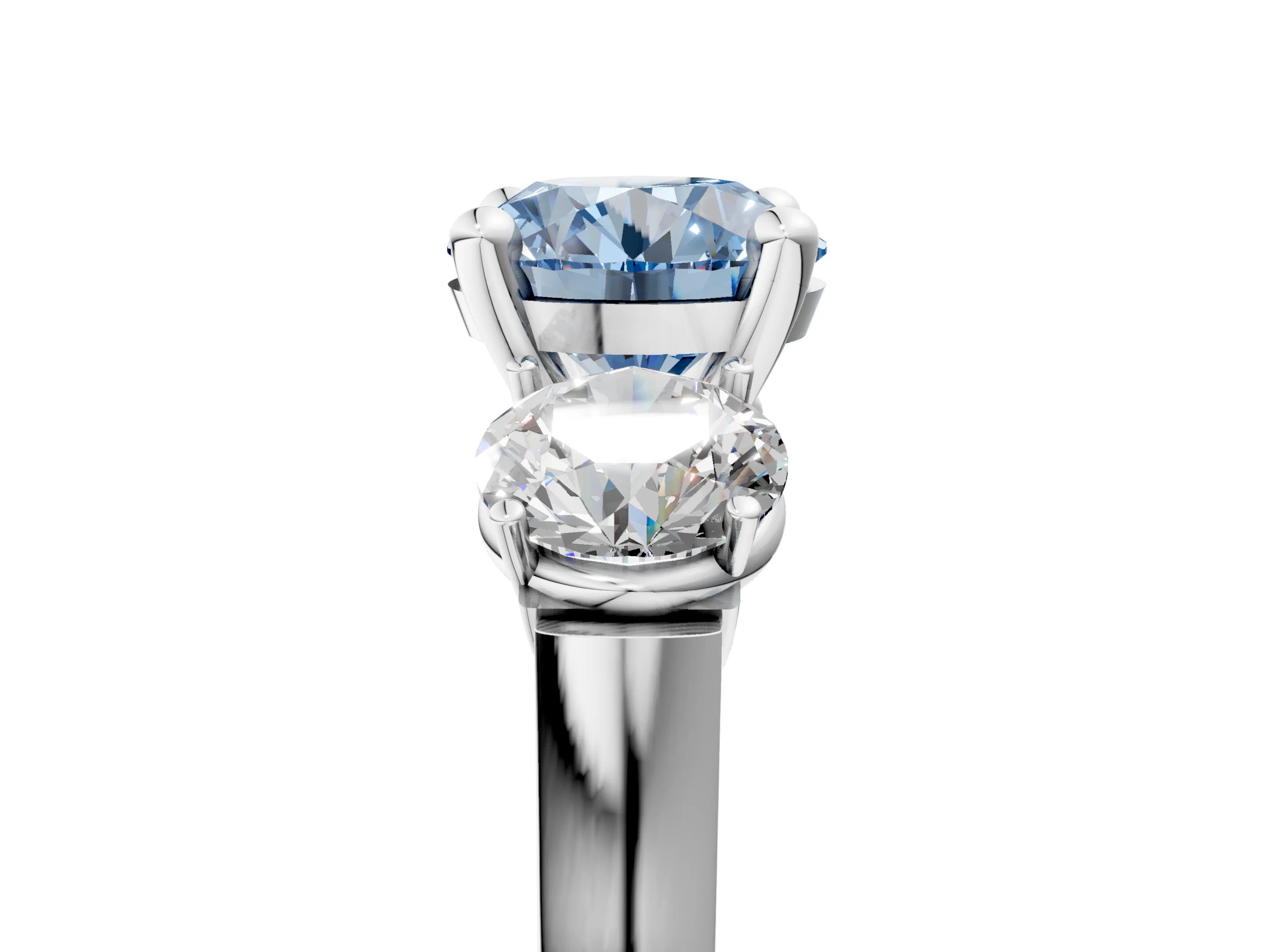 White gold Three-Stone Fancy Blue Round Cut Brilliant Diamond Trellis Ring with Comfort Fit Band_17