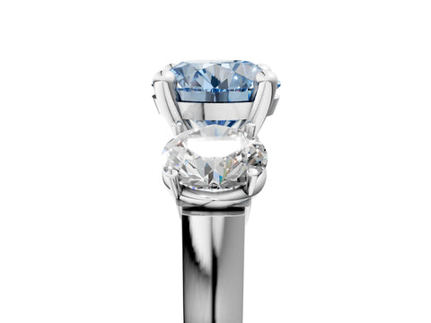 White gold Three-Stone Fancy Blue Round Cut Brilliant Diamond Trellis Ring with Comfort Fit Band_17