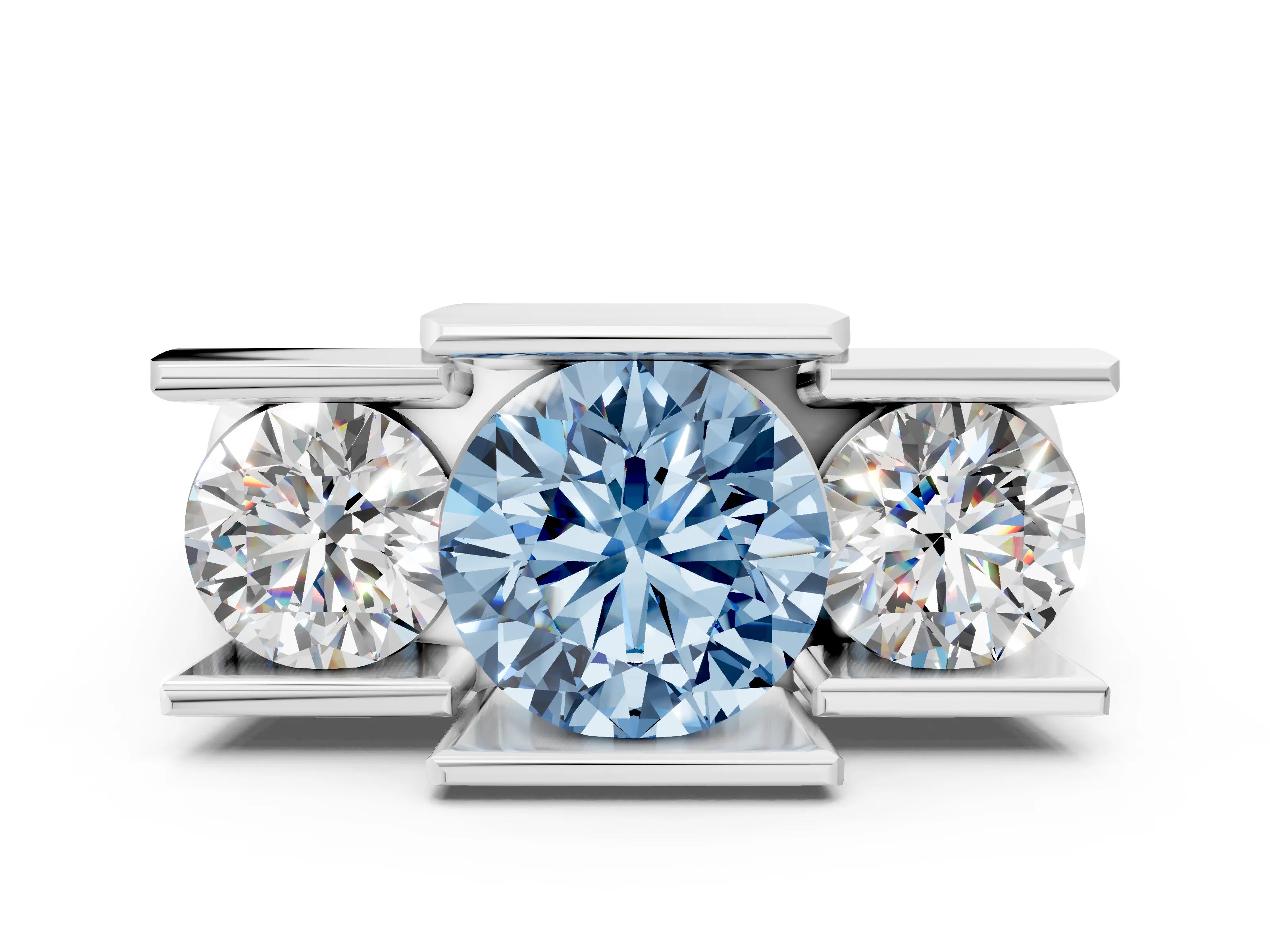 White gold Three Stone Fancy Blue Round Cut Cut Channel Set Diamond Ring_24