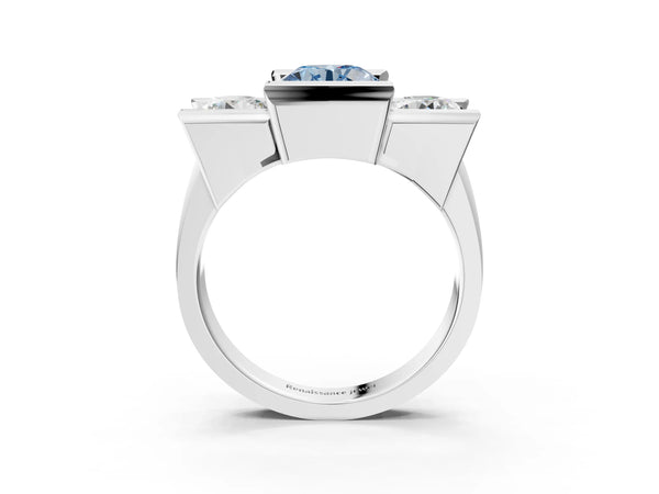 Platinum Three Stone Fancy Blue Round Cut Cut Channel Set Diamond Ring