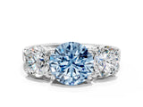 White gold Three-Stone Fancy Blue Round Cut Cut Diamond Engagement Ring with Flat Band and Four-Prong Setting_12