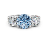 White gold Three-Stone Fancy Blue Round Cut Cut Diamond Engagement Ring with Flat Band and Four-Prong Setting_12