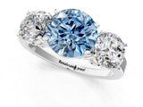 White gold Three-Stone Fancy Blue Round Cut Cut Diamond Engagement Ring with Flat Band and Four-Prong Setting_13