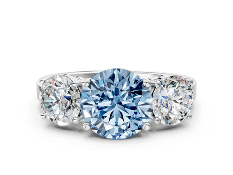 White gold Three-Stone Fancy Blue Round Cut Cut Diamond Engagement Ring with Flat Band and Four-Prong Setting_13