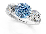 White gold Three-Stone Fancy Blue Round Cut Cut Diamond Engagement Ring with Flat Band and Four-Prong Setting_14