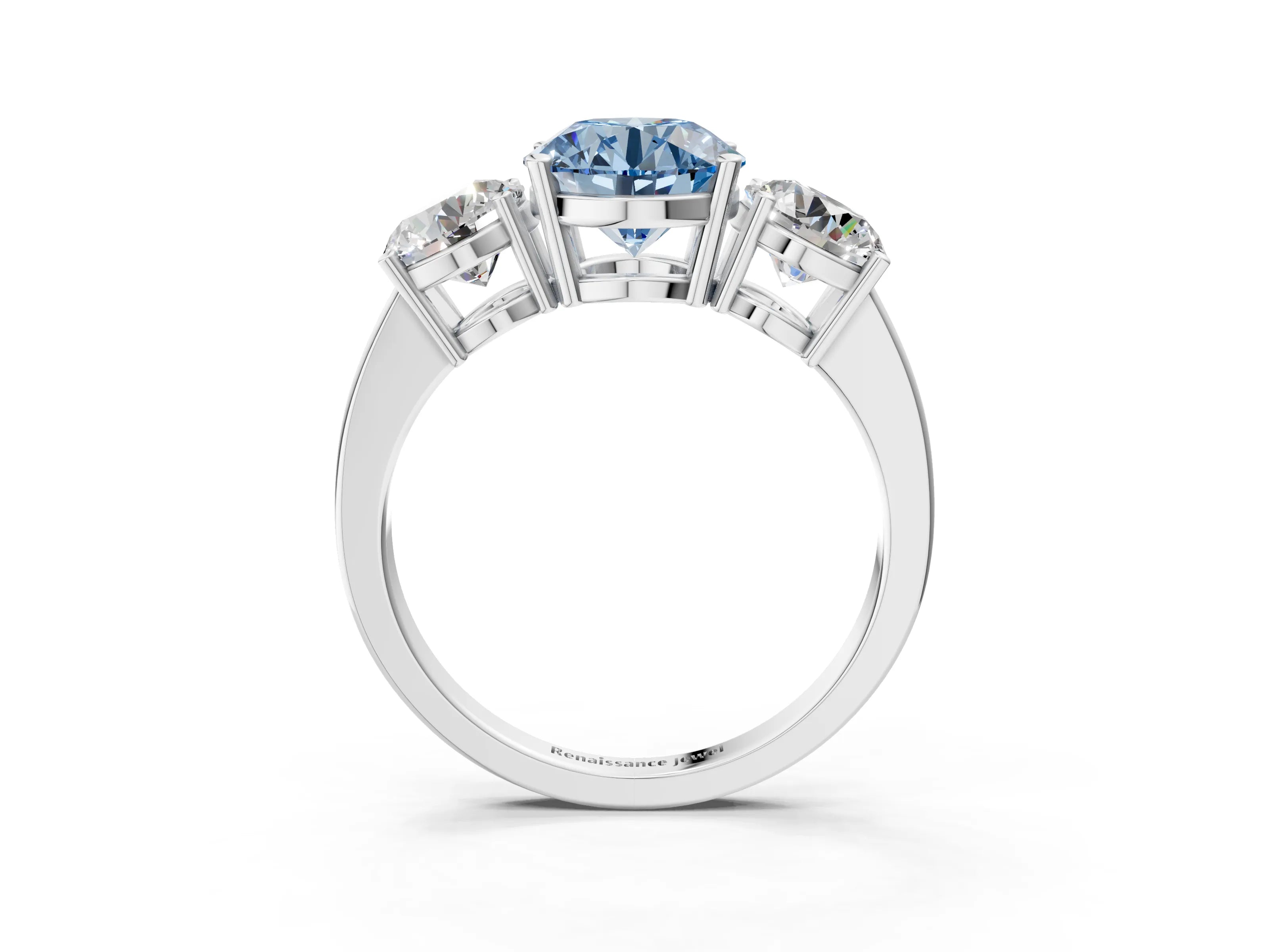 White gold Three-Stone Fancy Blue Round Cut Cut Diamond Engagement Ring with Flat Band and Four-Prong Setting_15