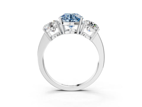 White gold Three-Stone Fancy Blue Round Cut Cut Diamond Engagement Ring with Flat Band and Four-Prong Setting_16