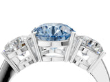 White gold Three-Stone Fancy Blue Round Cut Cut Diamond Engagement Ring with Flat Band and Four-Prong Setting_16