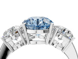 White gold Three-Stone Fancy Blue Round Cut Cut Diamond Engagement Ring with Flat Band and Four-Prong Setting_17