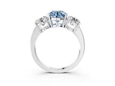 White gold Three-Stone Fancy Blue Round Cut Cut Diamond Engagement Ring with Flat Band and Four-Prong Setting_3