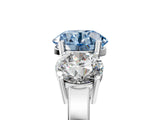 White gold Three-Stone Fancy Blue Round Cut Cut Diamond Engagement Ring with Flat Band and Four-Prong Setting_5