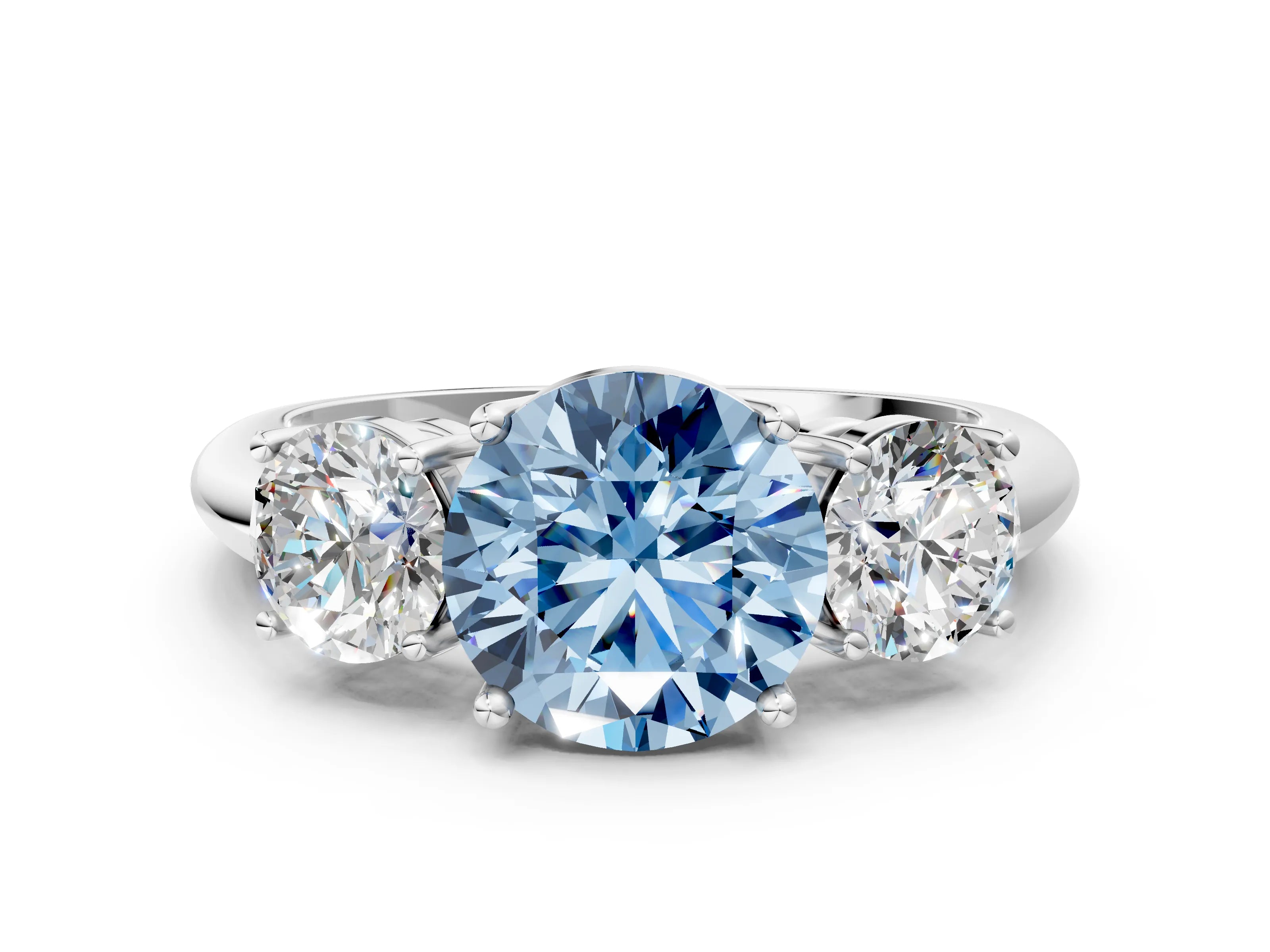 White gold Three-Stone Fancy Blue Round Cut Cut Diamond Engagement Ring with Prong Setting on a White Gold Band_12
