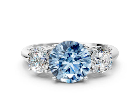 White gold Three-Stone Fancy Blue Round Cut Cut Diamond Engagement Ring with Prong Setting on a White Gold Band_12