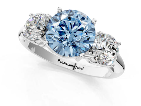 White gold Three-Stone Fancy Blue Round Cut Cut Diamond Engagement Ring with Prong Setting on a White Gold Band_13