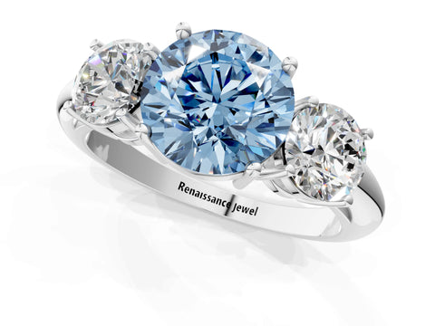 White gold Three-Stone Fancy Blue Round Cut Cut Diamond Engagement Ring with Prong Setting on a White Gold Band_13