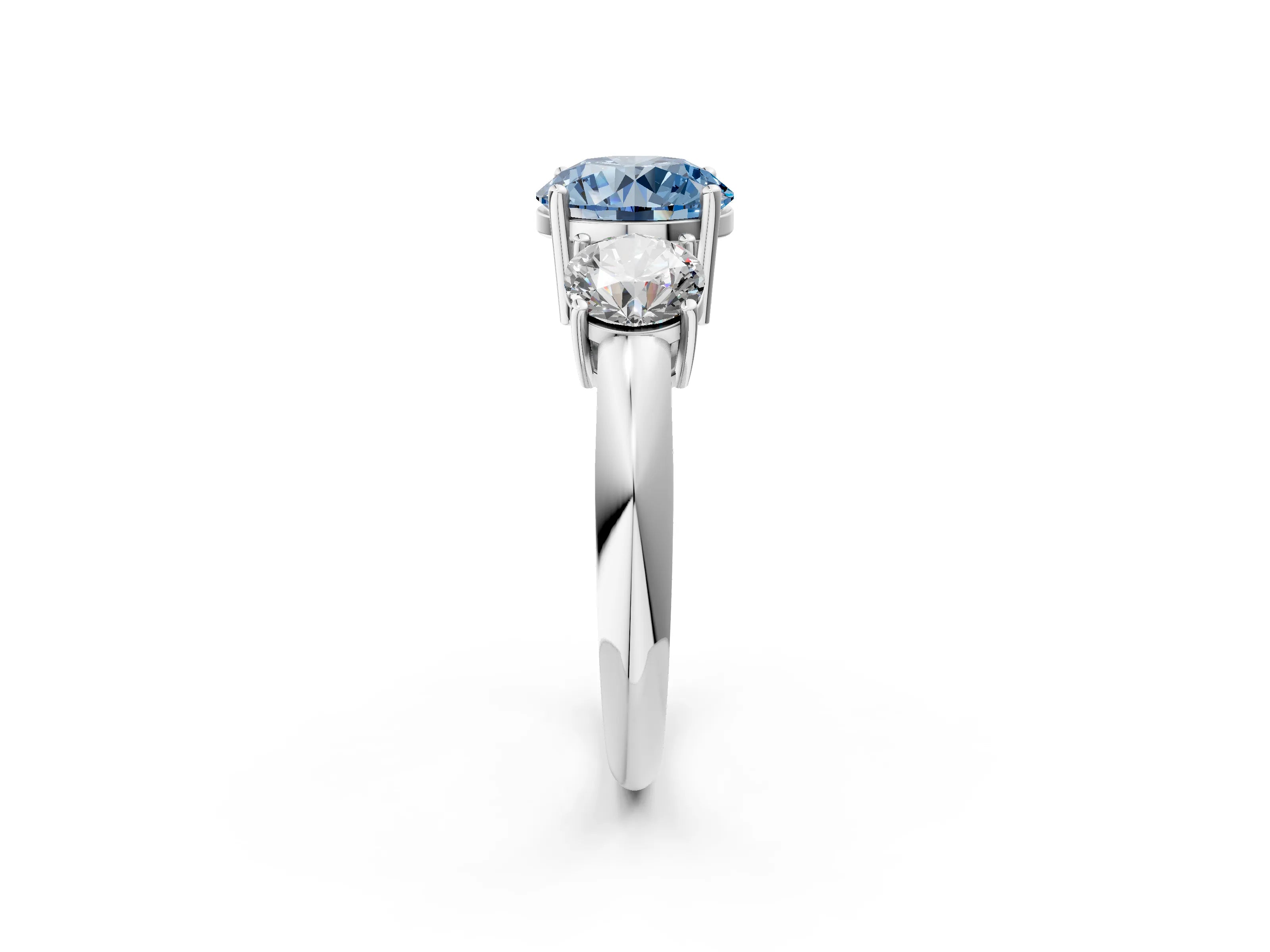 White gold Three-Stone Fancy Blue Round Cut Cut Diamond Engagement Ring with Prong Setting on a White Gold Band_14