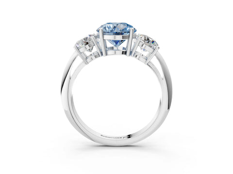 White gold Three-Stone Fancy Blue Round Cut Cut Diamond Engagement Ring with Prong Setting on a White Gold Band_15