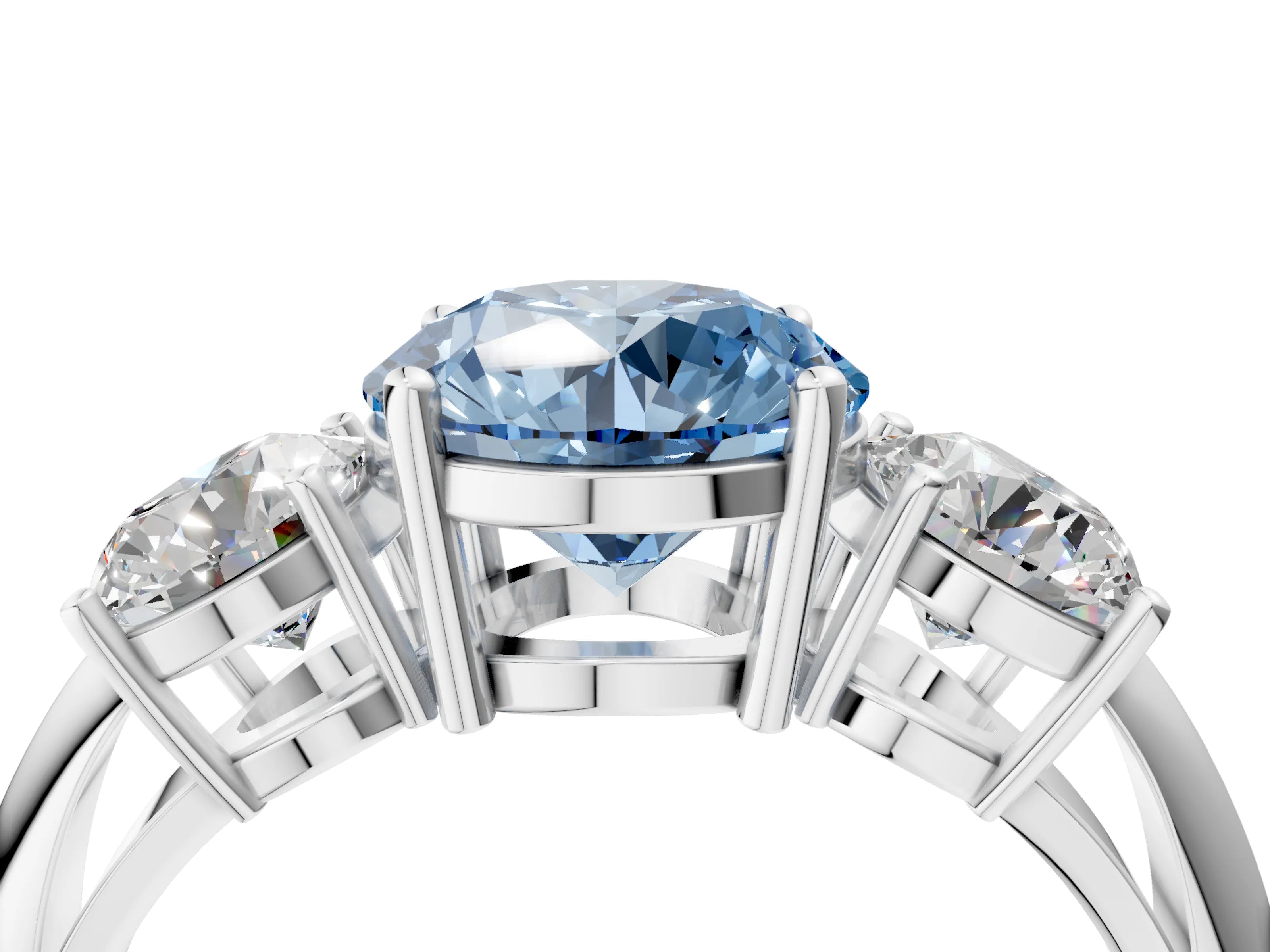 White gold Three-Stone Fancy Blue Round Cut Cut Diamond Engagement Ring with Prong Setting on a White Gold Band_16