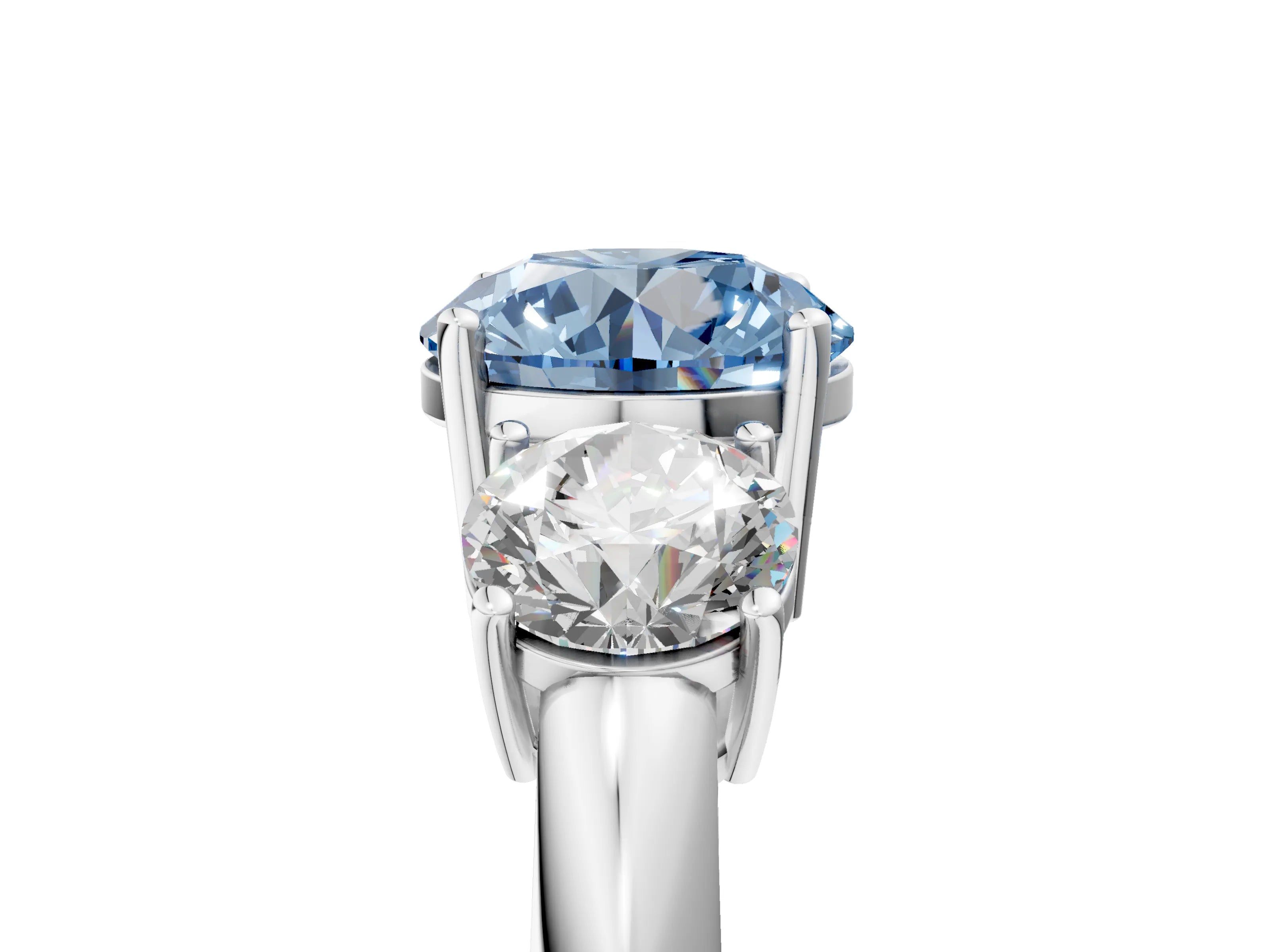 White gold Three-Stone Fancy Blue Round Cut Cut Diamond Engagement Ring with Prong Setting on a White Gold Band_17