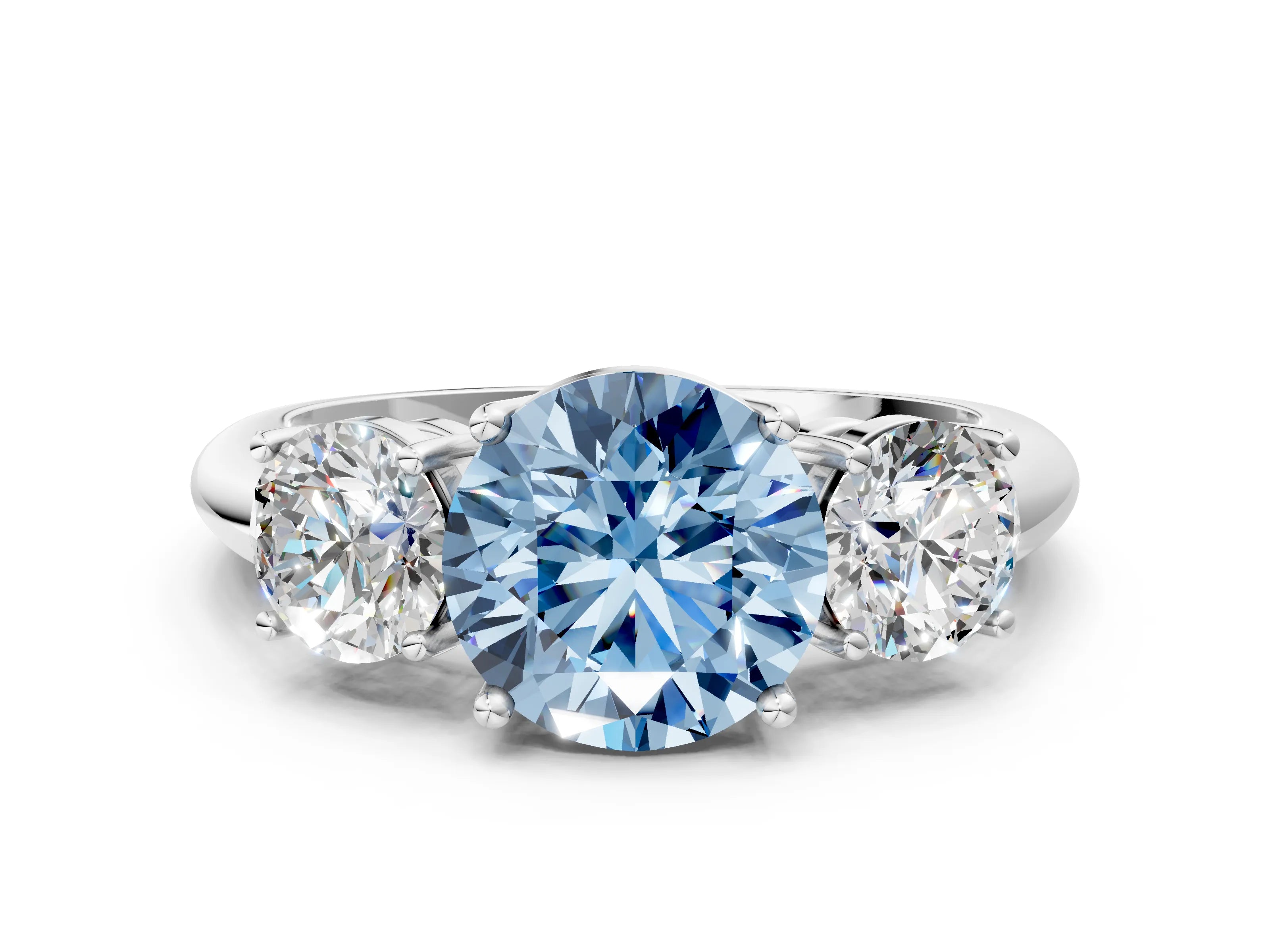 White gold Three-Stone Fancy Blue Round Cut Cut Diamond Engagement Ring with Prong Setting on a White Gold Band_24
