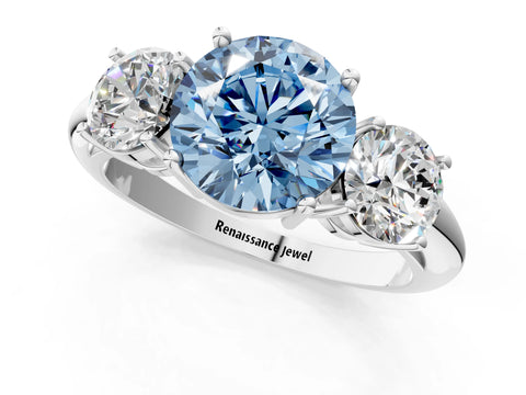 White gold Three-Stone Fancy Blue Round Cut Cut Diamond Engagement Ring with Prong Setting on a White Gold Band_25
