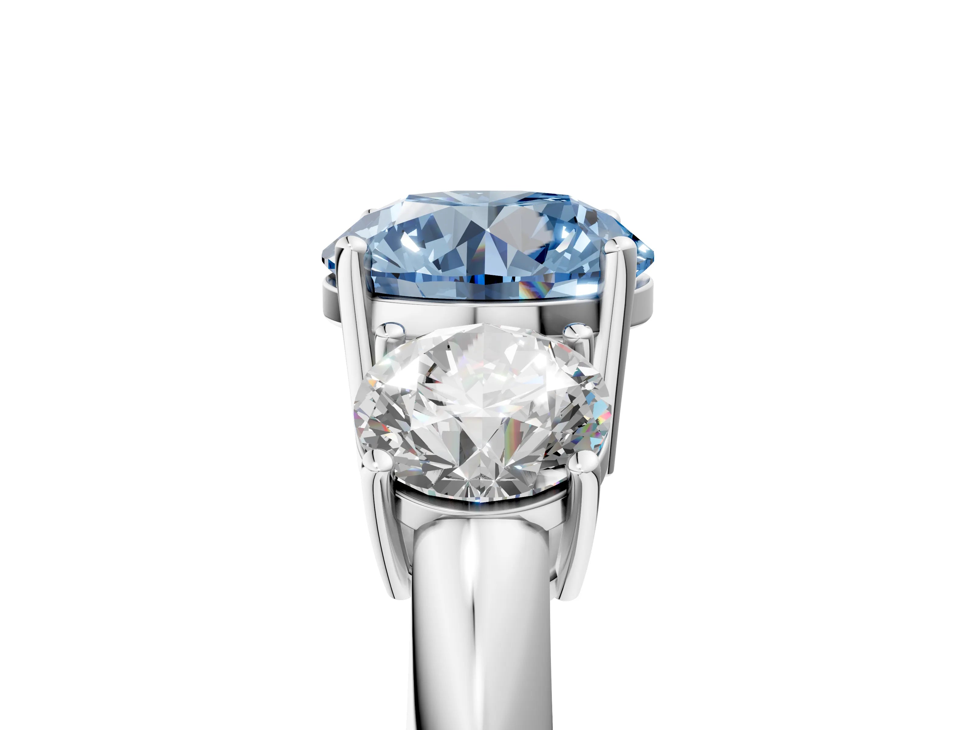 White gold Three-Stone Fancy Blue Round Cut Cut Diamond Engagement Ring with Prong Setting on a White Gold Band_29