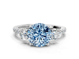 White gold Three-Stone Fancy Blue Round Cut Cut Diamond Pavé Band with Prong Setting_45