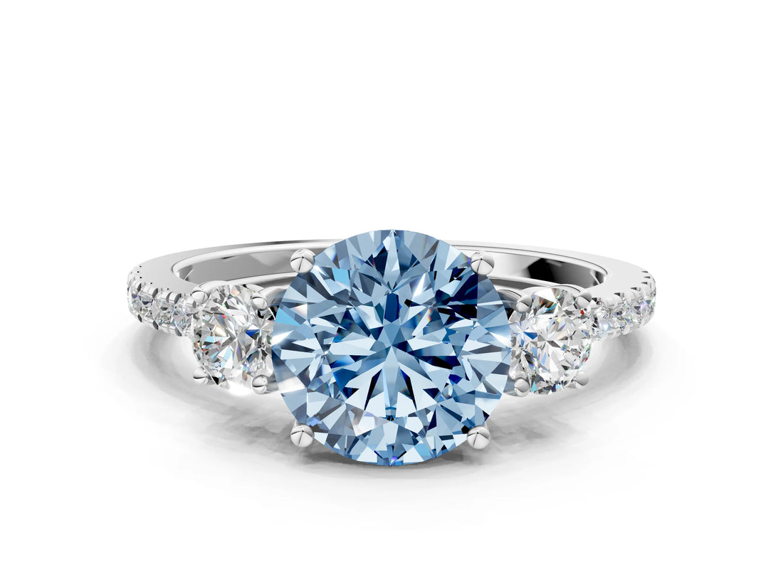 White gold Three-Stone Fancy Blue Round Cut Cut Diamond Pavé Band with Prong Setting_51