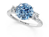 White gold Three-Stone Fancy Blue Round Cut Cut Diamond Pavé Band with Prong Setting_64
