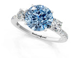 White gold Three-Stone Fancy Blue Round Cut Cut Diamond Pavé Band with Prong Setting_76