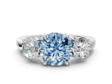 White gold Three-Stone Fancy Blue Round Cut Cut Diamond Ring with Channel Set Band and Four-Prong Setting_12