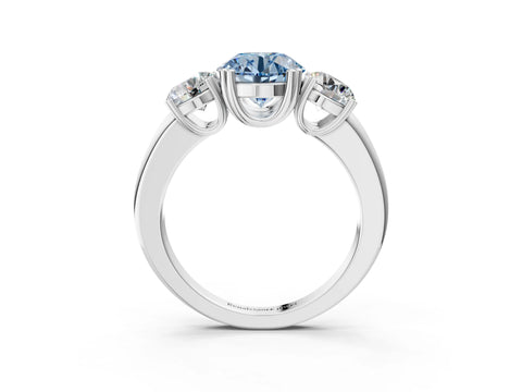 White gold Three-Stone Fancy Blue Round Cut Cut Diamond Ring with Channel Set Band and Four-Prong Setting_3