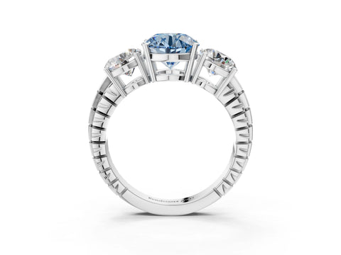 White gold Three-Stone Fancy Blue Round Cut Cut Diamond Ring with Channel-Set Band and Prong Setting_3