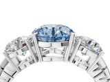 White gold Three-Stone Fancy Blue Round Cut Cut Diamond Ring with Channel-Set Band and Prong Setting_4