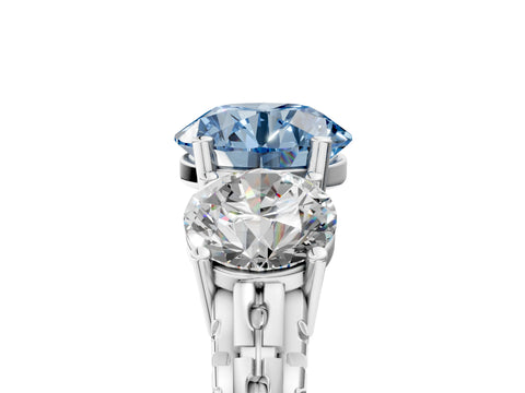 White gold Three-Stone Fancy Blue Round Cut Cut Diamond Ring with Channel-Set Band and Prong Setting_5