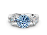 White gold Three-Stone Fancy Blue Round Cut Cut Diamond Ring with Prong Setting and Classic Band